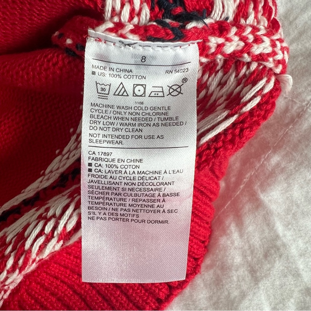 JANIE and JACK Red and White Crewneck Nordic Fair Isle Reindeer Sweater Size 8 - Picture 6 of 6